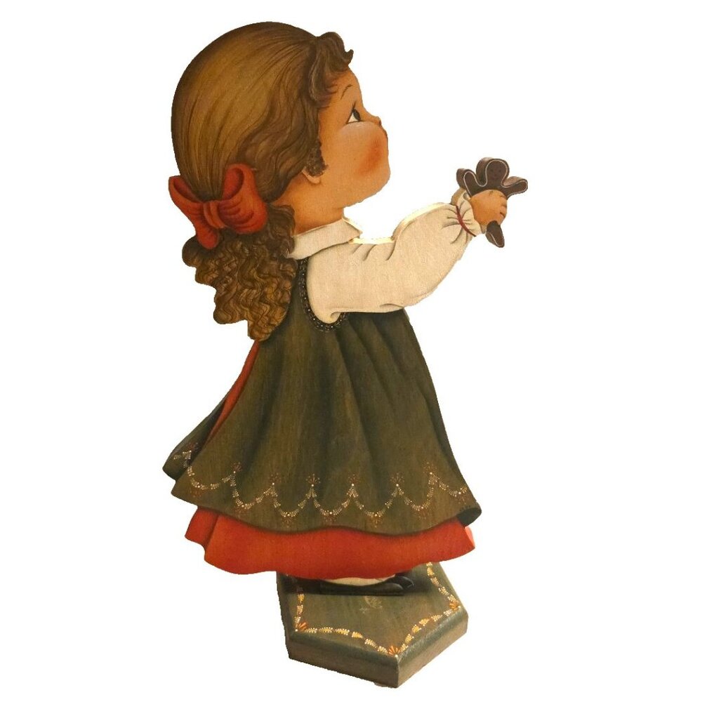 Wooden Doll Holding Gingerbread Man Hand Painted Christmas Decor